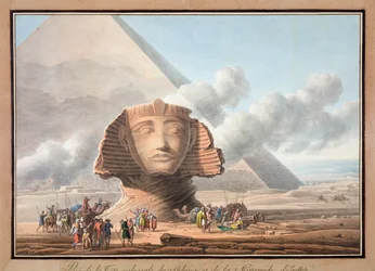 Gezicht op het hoofd van de Sfinx en de piramide van Chefren, Gizeh, Egypte, ca. 1790