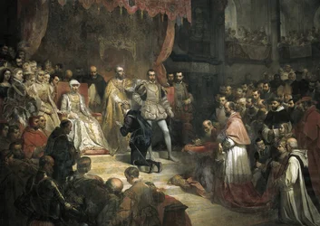 De abdicatie van Karel V ten gunste van zijn zoon Filips II