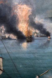 De Slag bij Navarin; uitzicht vanaf de zuidpunt van het eiland Sphacteria