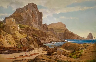 Marina Piccola, Capri c.1844 (olieverf op papier gemonteerd op paneel)