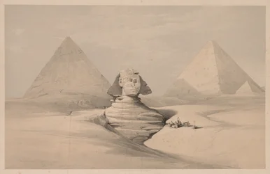 Egypte en Nubië: Deel I - Nr. 18, De Grote Sfinx, Piramides van Gizeh, vooraanzicht, 1839