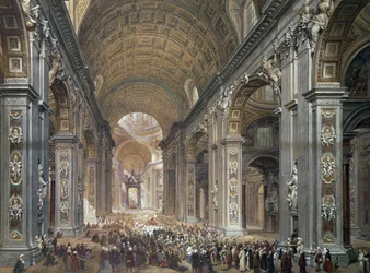 Interieur van de Sint-Pietersbasiliek, Rome, 1867