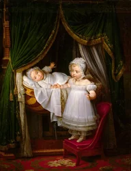 Henri van Artois, graaf van Chambord, hertog van Bordeaux, in zijn wieg met zijn zuster Louise Marie Thérèse