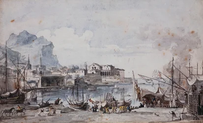 Een uitzicht op de haven van Palermo, 1777