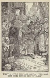 Wacht even, Jood, zei Portia, Deze overeenkomst geeft je geen druppel bloed