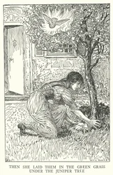 Toen legde ze hen in het groene gras onder de jeneverboom (litho)