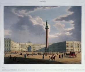 De Alexanderzuil. Uitzicht vanaf het hoofdkwartier van het leger, 1840s