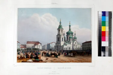 Het Sennaya-plein en de Verlosserkerk in Sint-Petersburg
