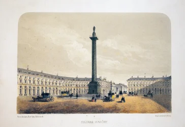 Vendome-zuil, Parijs. Lithografie aquarel, illustratie door Arnout, in 
