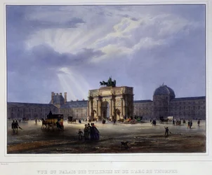 Uitzicht op het Palais des Tuileries en de carrousel - in “Paris en 1837” door Arnout