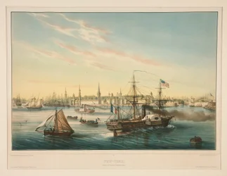 New-York. Aankomst van de trans-Atlantische stoomboot.