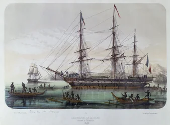 De Astrolabe en Zelee bezoeken Nuku Hiva-eiland in de Franse Marquesaseilanden