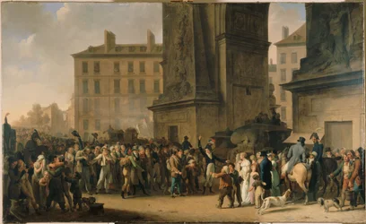 De rekruten van 1807 die voor de Porte Saint-Denis defileren