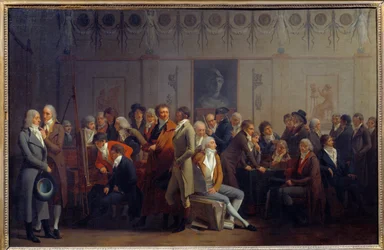 Bijeenkomst van kunstenaars in het atelier van de schilder Jean Baptiste Isabey