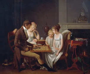 Schilderij van familiespel dammen, ca. 1803, door Louis Leopold Boilly, olieverf op doek, Frankrijk