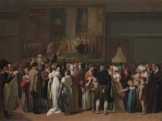 Het publiek bekijkt Davids kroning in het Louvre, 1810