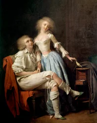 Het vogeltje zegt het ook: het paar en de vliegende vogel. Schilderij van Louis Léopold Boilly (1761-1845), 19e eeuw. 0,4 x 0,32 m