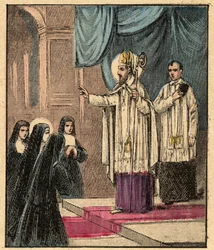Orde van de Visitatie van de Heilige Maagd Maria - St. Franciscus van Sales - Franciscus de Sales stichtte de Orde van Visitatie met Madame de Chantal (Jeanne Francoise Fremyot de Chantal) (1572-1641) - Gravure uit 