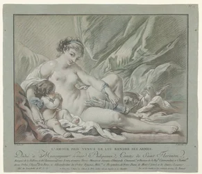 Cupido smeekt Venus zijn pijlen terug te geven