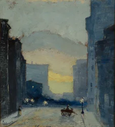 East Side, New York, ca. 1908 (olieverf op papier gemonteerd op vezelplaat)