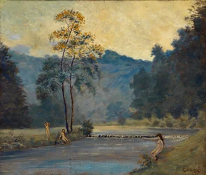 Drie meisjes en rivier, 1907