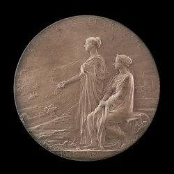 Personificaties van Vertrouwen en Industrie in een Landschap [achterkant], 1900