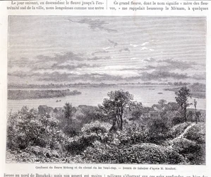 Samenvloeiing van de Mekong-rivier en het Touli-meerkanaal - slap. Tekening door Sabatier volgens Mr. Mouhot. Tour du monde