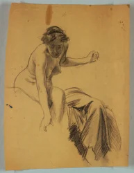 Studie van Zittend Naaktfiguur