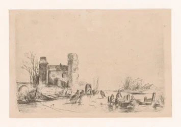 Schaatsers bij een kasteel