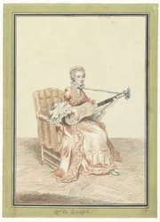 Portret van Madame de Montainville, gitaar spelend
