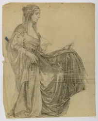 Zonder titel (Zittende gedrapeerde vrouwenfiguur, profiel)