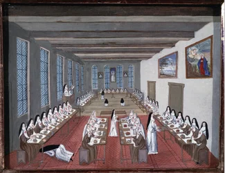 Nonnen in de refter van de Abdij van Port-Royal-des-Champs (Gouache)