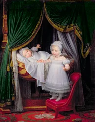 Henri-Charles-Ferdinand van Artois (1820-83) Hertog van Bordeaux en zijn zus Louise-Marie-Therese van Artois (1819-64) in de Tuilerieën