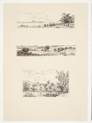 Blad met drie kleine landschappen