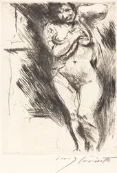 Naakt met opgetild hemd, vrouw die zich uitkleedt, 1921