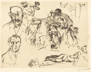 Schetsen van mannen, waaronder Max Liebermann