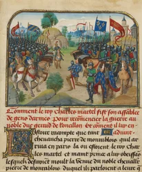 De legers van Frankrijk en Bourgondië met Martel in Gebed
