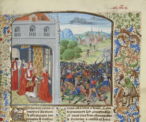 De kroning van paus Gregorius XI en de Slag bij Pontvallain, 1370, ca. 1470-1475