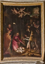 Genua, Duomo (St. Laurentiuskathedraal), binnen, De Lercari-kapel of De Kapel van het Heilig Sacrament (Noordelijke apsis): "Aanbidding van de herders", door Luca Cambiaso