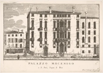 Plaat 91: Uitzicht op het Mocenigo-paleis in Campo San Stae, Venetië, 1703, uit De gebouwen..., 1703