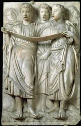 La cantoria of kinderen zingend in koor - Marmeren reliëf, door Luca della Robbia (ca.1400-1482), Quattrocento