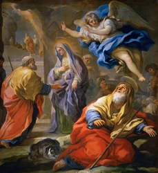 Barok: Joachim ontvangt de belofte van een kind en ontmoeting van Joachim en Anna bij de Gouden Poort door Giordano, Luca (1632-1705), ca. 1696