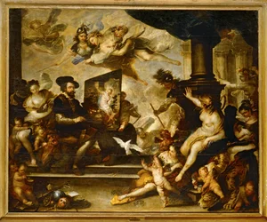 Rubens aan het schilderen: De Allegorie van de Vrede ... (schilderij op doek)