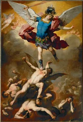 De aartsengel Michaël werpt de opstandige engelen in de afgrond (schilderij op doek)