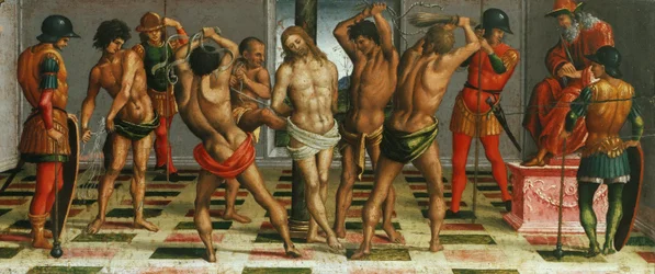 De Geseling van Christus Rouw over de Dode Christus, Predella paneel