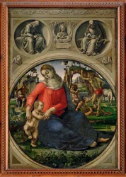 De Maagd met het kindje Jezus en verschillende figuren
