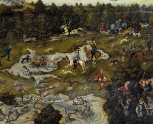 Jacht ter ere van Karel V in Kasteel Torgau in Duitsland (detail)