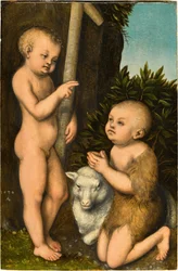 Duits: Der Christusknabe und der ihn adorerende Johannesknabe / Christus en Johannes de Doper als jongens De jonge Christus aanbeden door Johannes de Doper