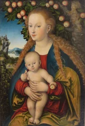 Duits: Madonna und Kind unter dem Apfelbaum Madonna en kind onder de appelboom / De maagd en het kind onder een appelboom