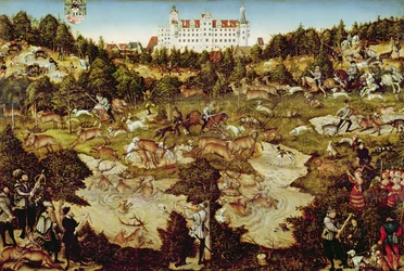 Jacht ter ere van Keizer Karel V bij Hartenfels Kasteel, Torgau, 1544